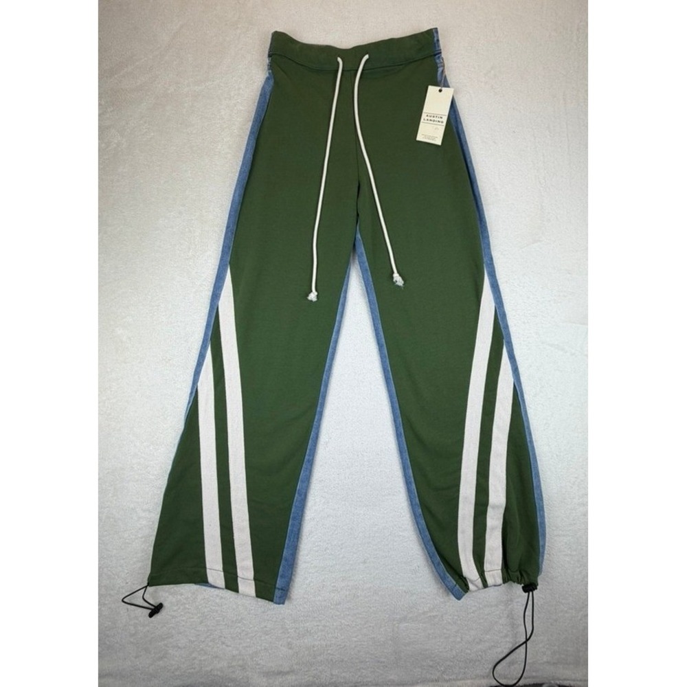 Austin Landing Wide Leg Athletic Pants Green Denim Panel High Rise Jogger Size 1